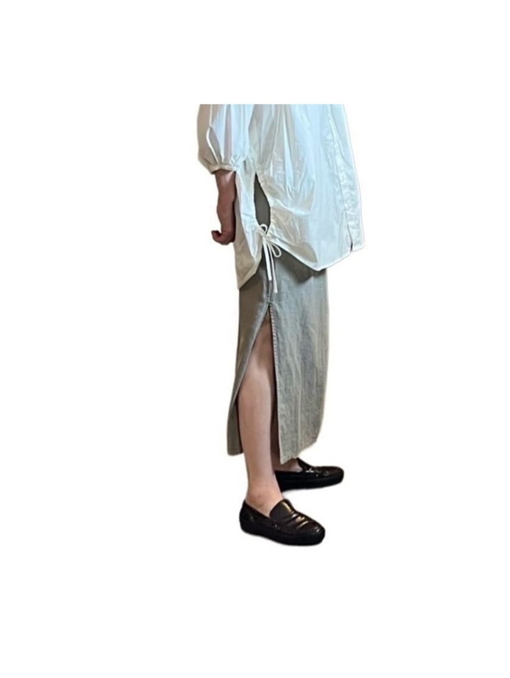Vintage Y2K 100% Linen Gray maxi High Waist Long Pencil skirt side Split 8 M